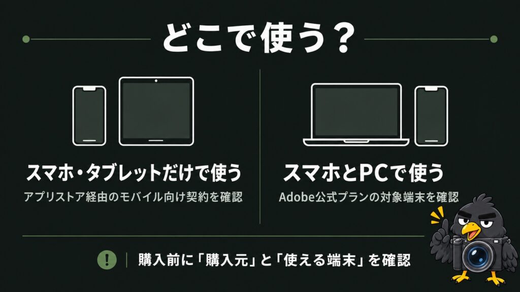 スマホだけで使う場合とPCでも使う場合の契約確認先の違い